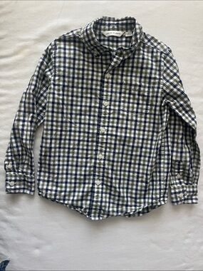 Janie and Jack Navy & Green Plaid Button-Down Shirt Size 4